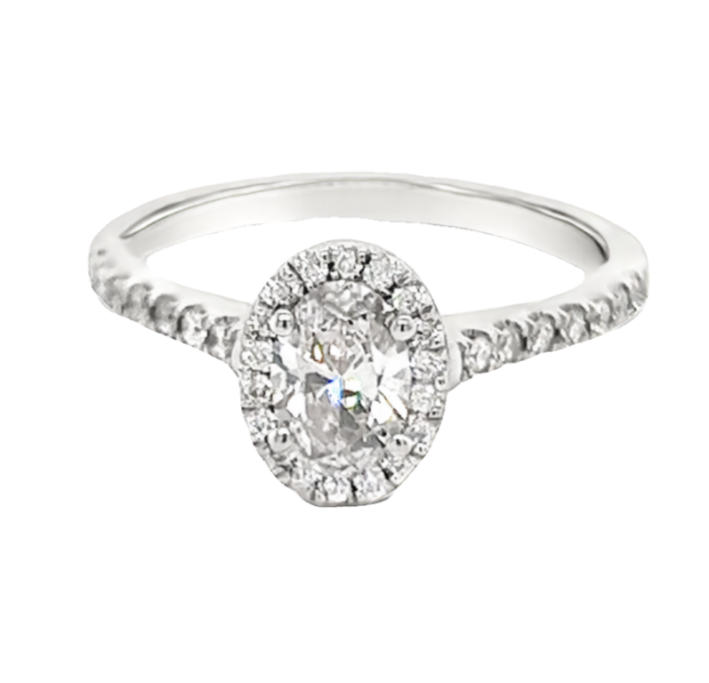 14 Karat White Gold Engagement Ring With One 0.50Ct Oval K SI2 Diamond And 32=0.20Tw Round Brilliant G VS Diamonds