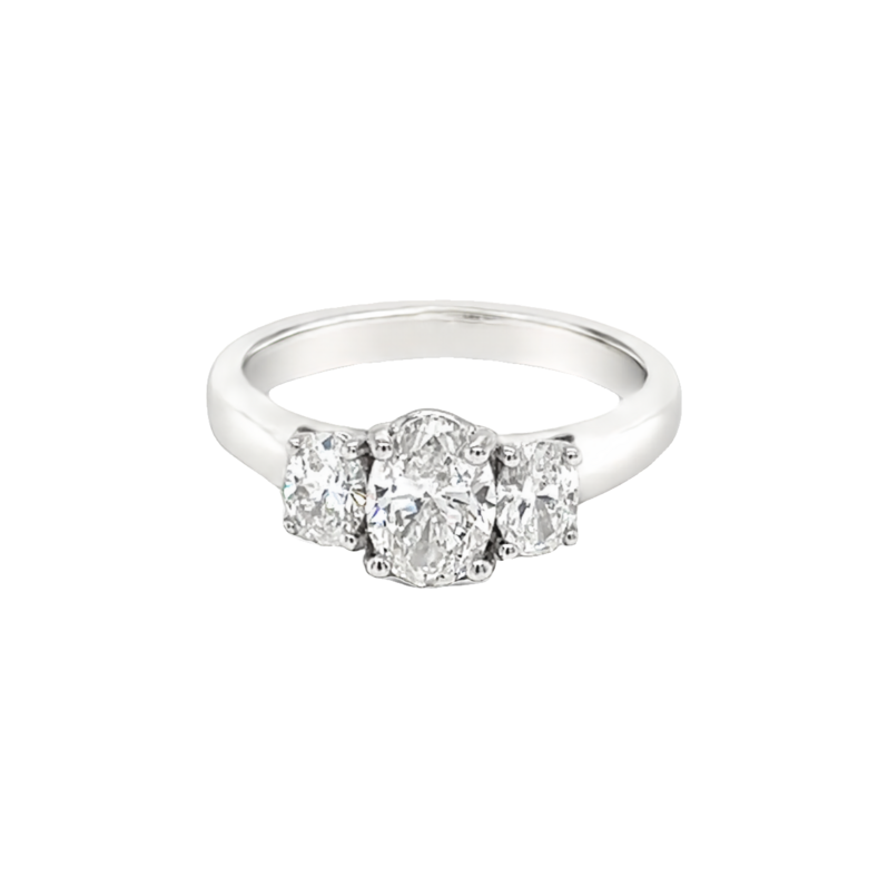 14 Karat white gold engagement ring with One 0.72Ct Oval H SI1 Diamond And 2=0.51Tw Oval G SI Diamonds