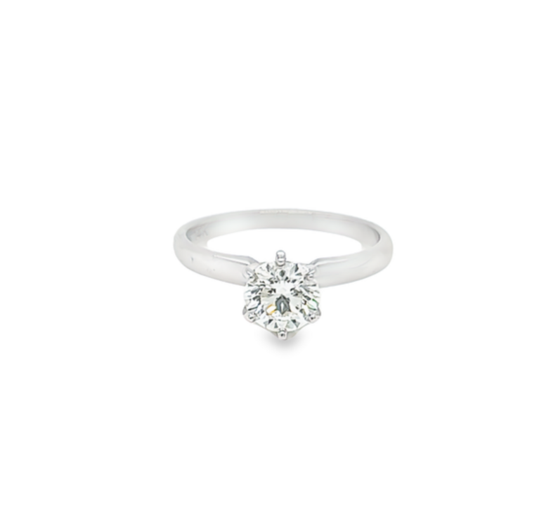 14 Karat white gold solitaire engagement ring with one 0.95ct Round Brilliant M SI1 Diamond