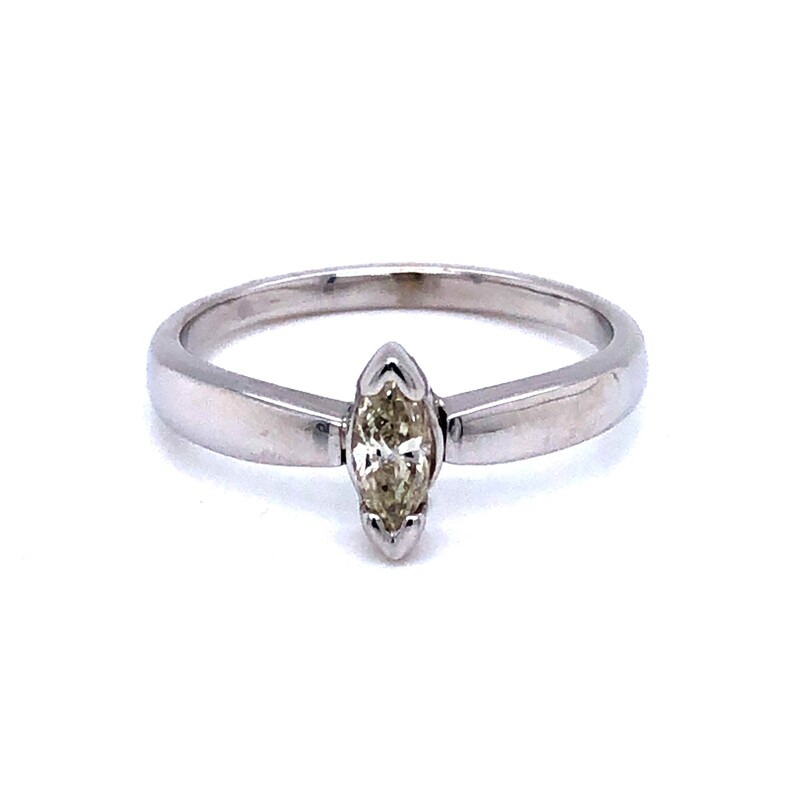 Ladies 14 karat white gold Solitaire engagement ring with one Marquise diamond 0.25 carat  I color  I1 clarity.
