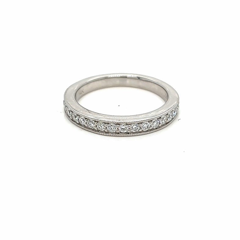14 Karat white gold wedding band  with 17=0.40tw Round Brilliant G VS Diamonds