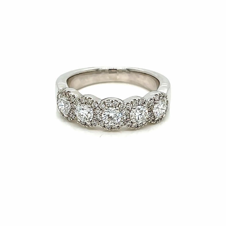 14 karat white gold halo wedding band with 57=1.10ctw Round Brilliant G VS Diamonds  dwt: 3.8