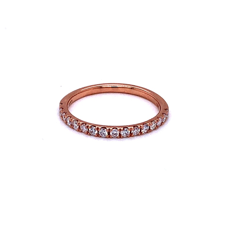 14 Karat rose gold wedding band with 16=0.30tw Round Brilliant G VS Diamonds