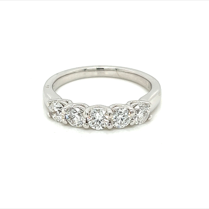 14 Karat white gold wedding band with 5=1.00Tw Round Brilliant G SI Diamonds