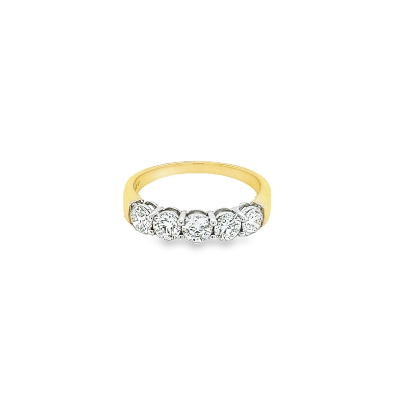 14 Karat yellow gold wedding band Size 6.5 with 5=1.00 total weight round brilliant G VS Diamonds