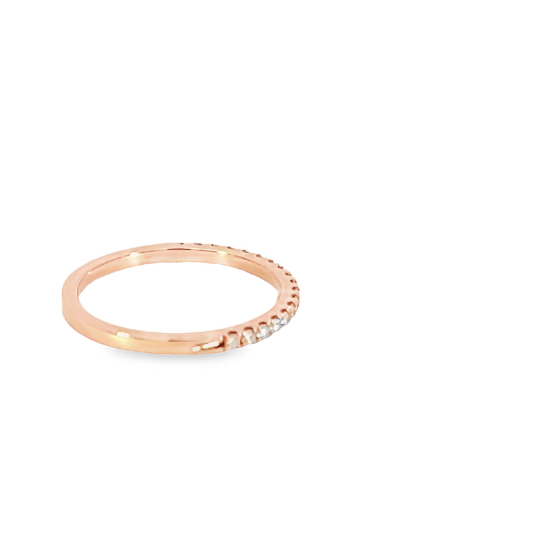 14 Karat rose gold wedding band Size 6.5 with 18=0.20 total weight round brilliant G VS Diamonds