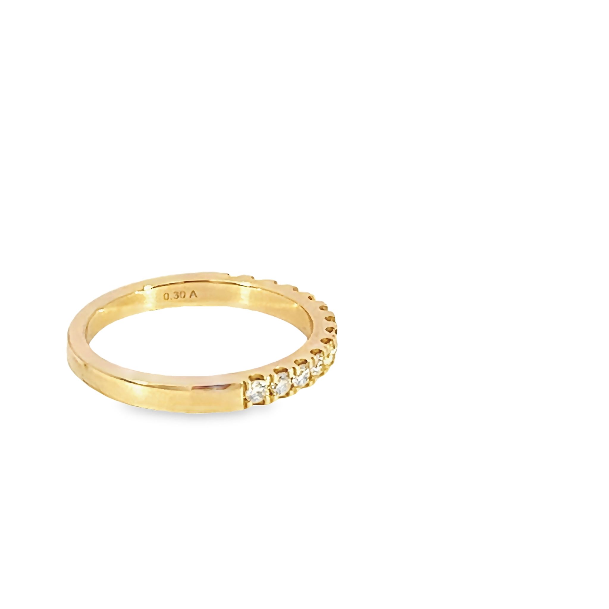14 Karat yellow gold wedding band Size 6.5 with 13=0.30 total weight round brilliant G VS Diamonds