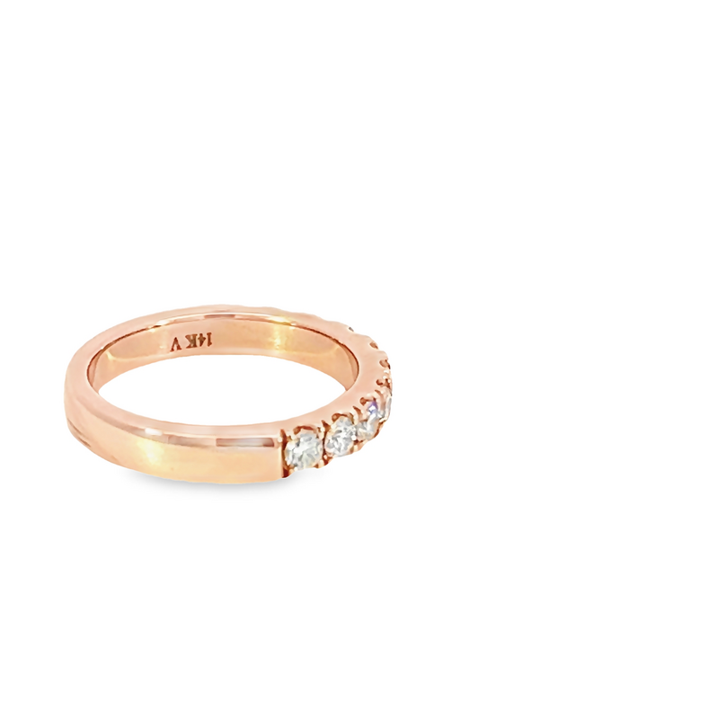 14 Karat rose gold wedding band Size 6.5 with 10=0.75 total weight round brilliant G VS Diamonds