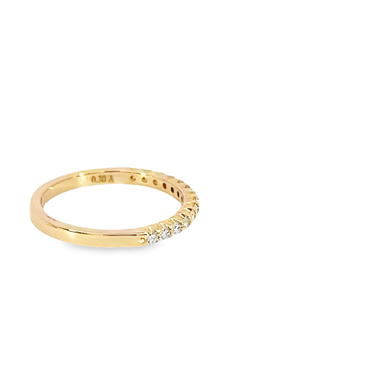 14 Karat yellow gold wedding band Size 6.5 with 14=0.30 total weight round brilliant G VS Diamonds