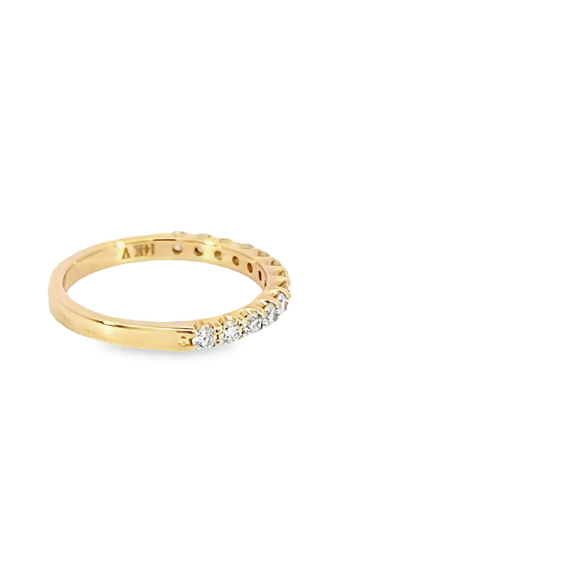 14 Karat yellow gold wedding band Size 6.5 with 13=0.50 total weight round brilliant G VS Diamonds