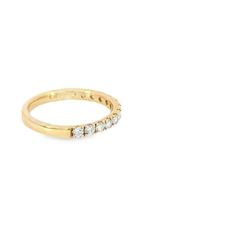 14 Karat yellow gold wedding band Size 6.5 with 13=0.55 total weight round brilliant G VS Diamonds