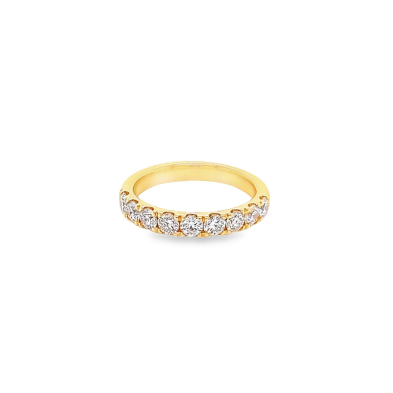 14 Karat yellow gold wedding band Size 6.5 with 9=1.00 total weight round brilliant G VS Diamonds