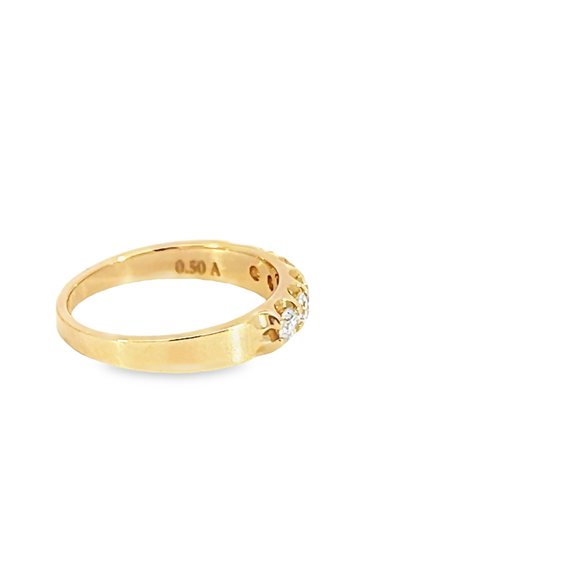 14 Karat yellow gold wedding band Size 6.5 with 5=0.50 total weight round brilliant G VS Diamonds