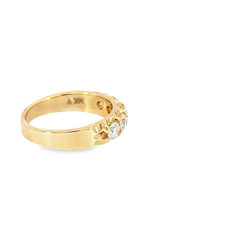 14 Karat yellow gold wedding band Size 6.5 with 5=1.00 total weight round brilliant G VS Diamonds