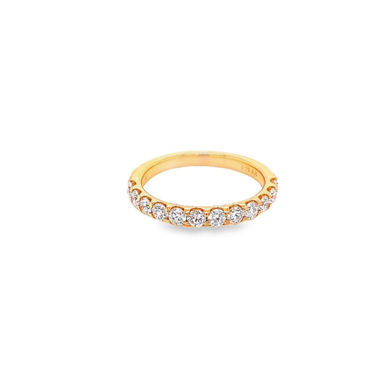 14 Karat yellow gold wedding band Size 6.5 with 12=0.75 total weight round brilliant G VS Diamonds