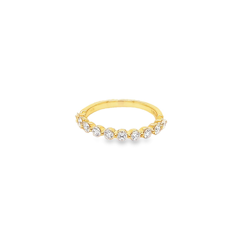 14 Karat yellow gold wedding band Size 6.5 with 10=0.55 total weight round brilliant G VS Diamonds