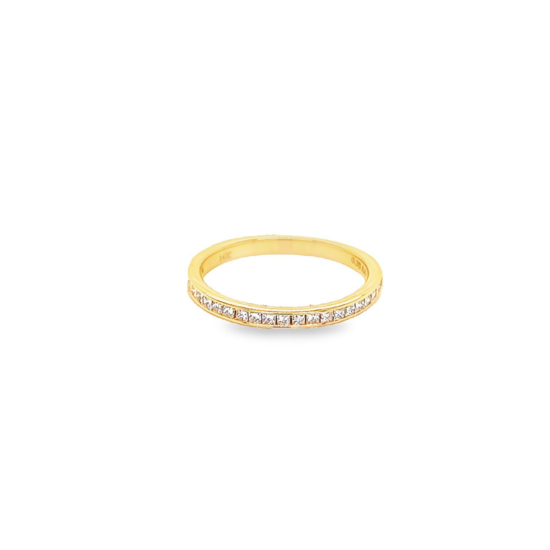 14 Karat yellow gold channel set wedding band Size 6.5 with 23=0.30 total weight princess G VS Diamonds