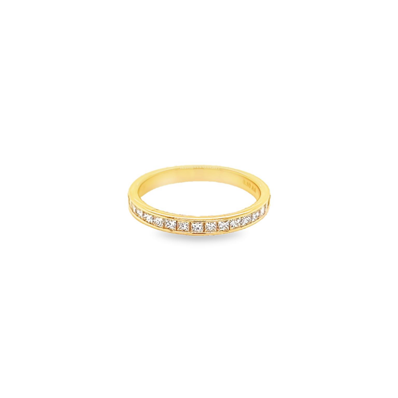 14 Karat yellow gold channel set wedding band Size 6.5 with 17=0.50 total weight princess G VS Diamonds