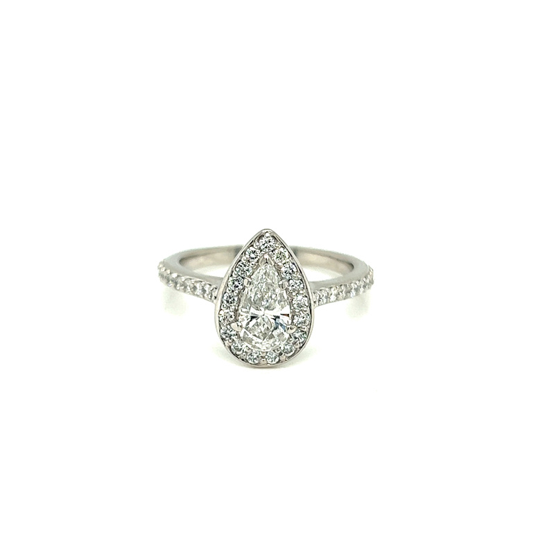 Lady s Platinumt Ring Set With One 0.69ct Pear H SI2 Diamond And  41=0.65tw Round Brilliant G VS Diamonds