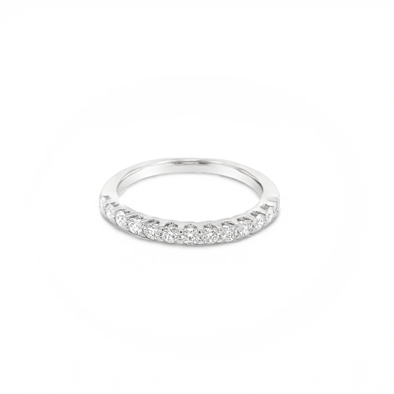 14 Karat white gold wedding band with 13=0.50Tw Round Brilliant G VS Diamonds.