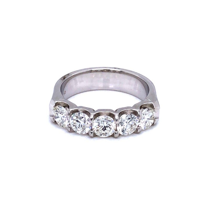 14 Karat white gold wedding band With 5=1.50TW Round Brilliant G VS Diamonds