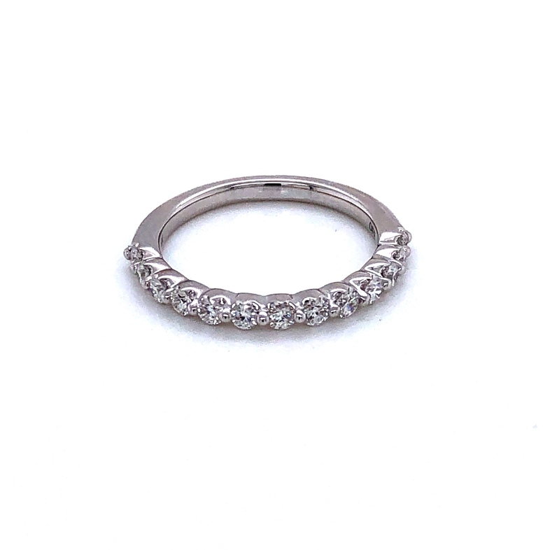 14 Karat white gold wedding band with 13=0.50TW Round Brilliant G VS Diamonds