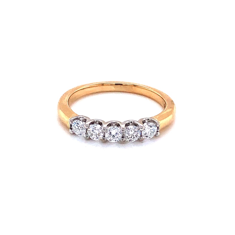 14 Karat yellow gold band With 5=0.50TW Round Brilliant G VS Diamonds set in 14K white gold