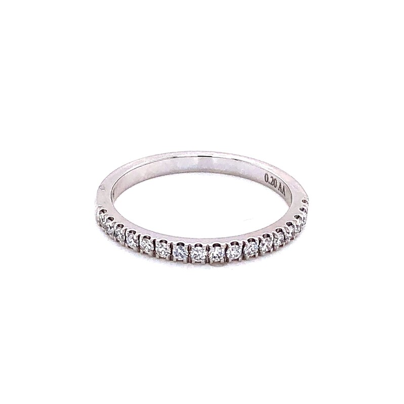 14 Karat white gold wedding band with 17=0.20TW Round Brilliant G VS Diamonds
