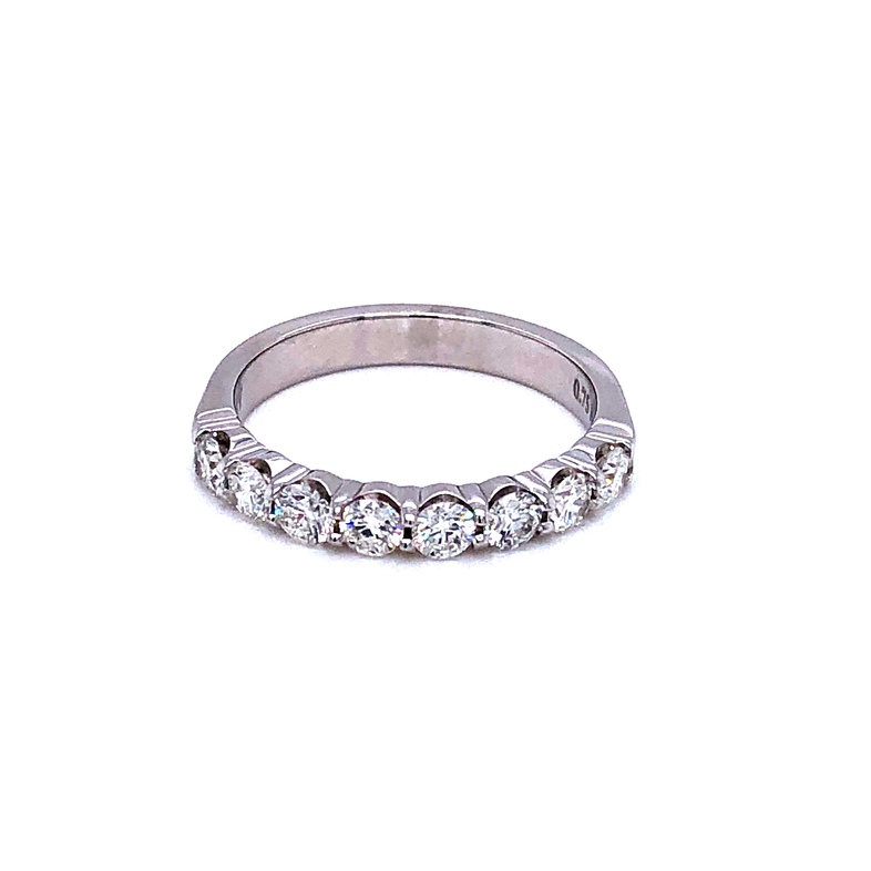 14 Karat white gold wedding band with 8=0.75TW Round Brilliant G VS Diamonds