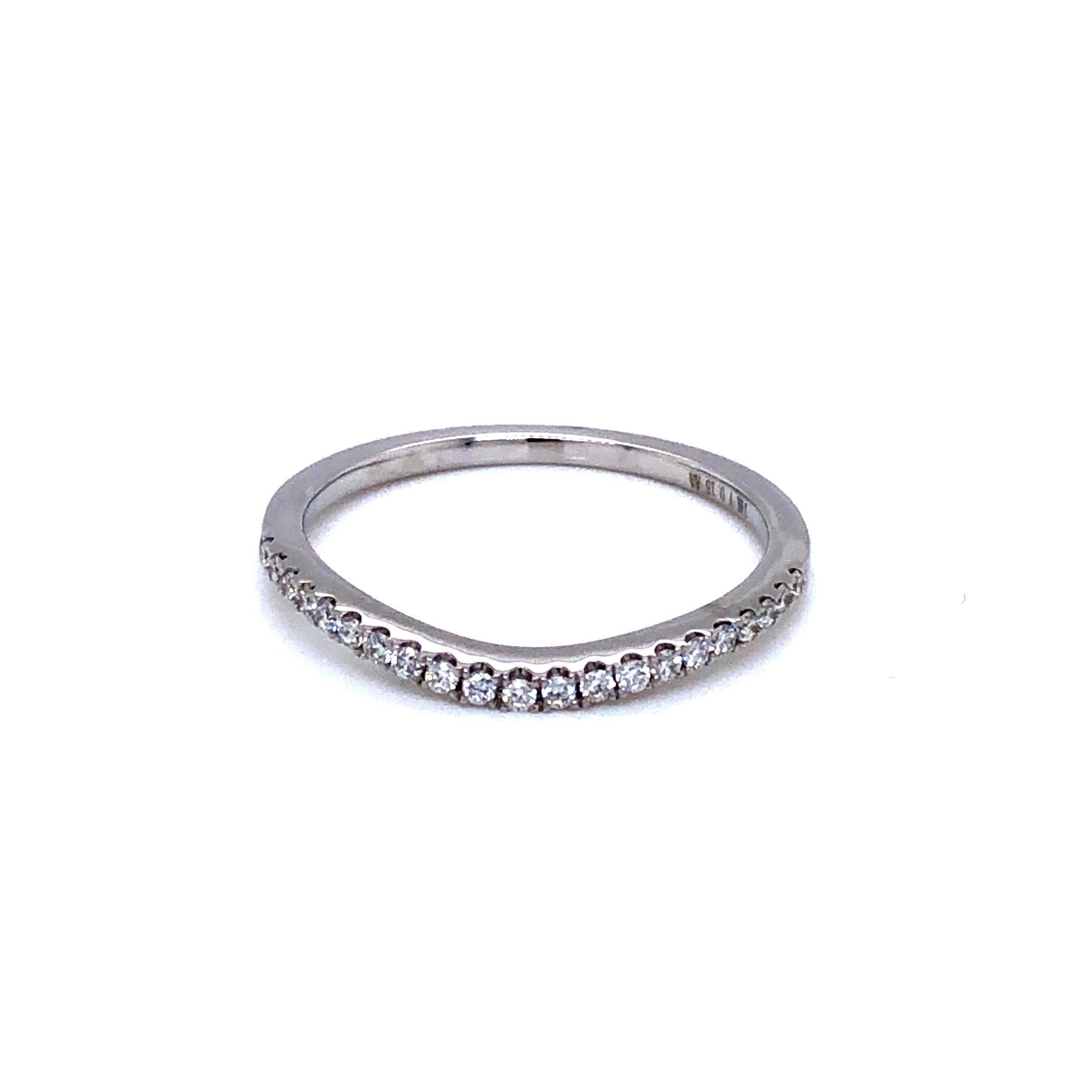 14 Karat white gold wedding band with 21=0.15TW Round Brilliant G VS Diamonds