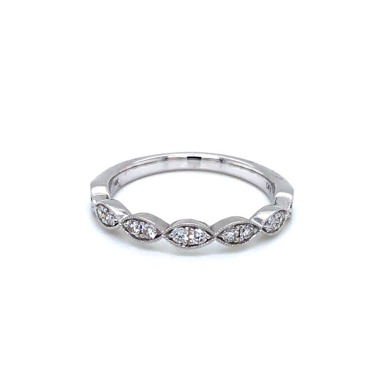 14 Karat white gold wedding band with 14=0.25Tw Round Brilliant G VS Diamonds.