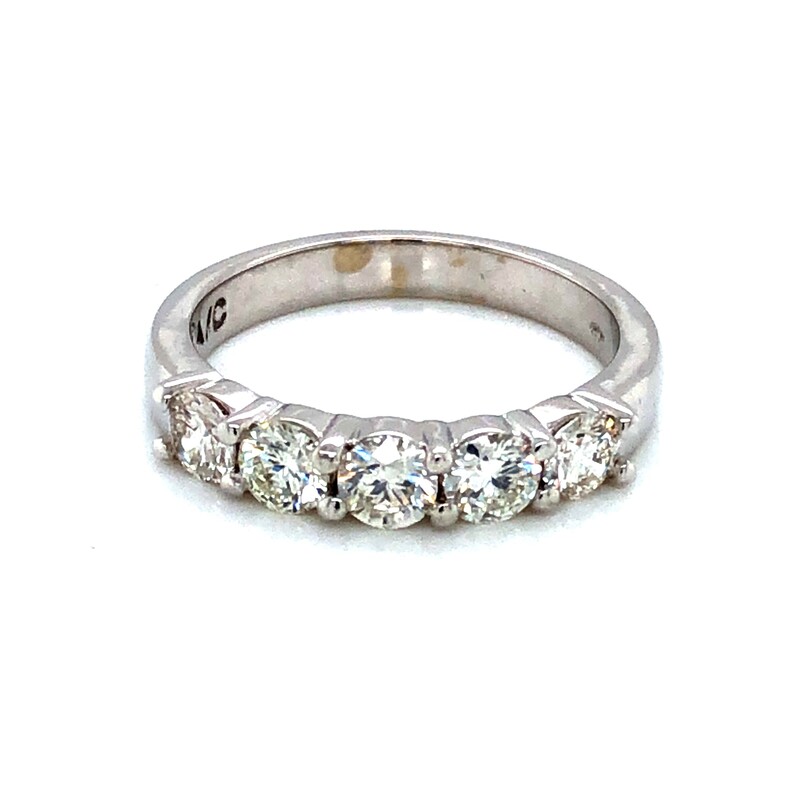 14 Karat white gold wedding band With 5=1.00TW Round Brilliant J VS Diamonds