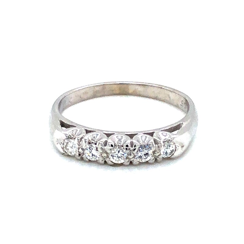 14 Karat white gold wedding band with 5=0.25Tw Round Brilliant G SI Diamonds