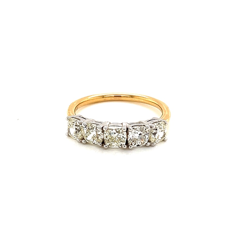 14 Karat Two Tone Band With 5=1.70TW Cushion J VS Diamonds