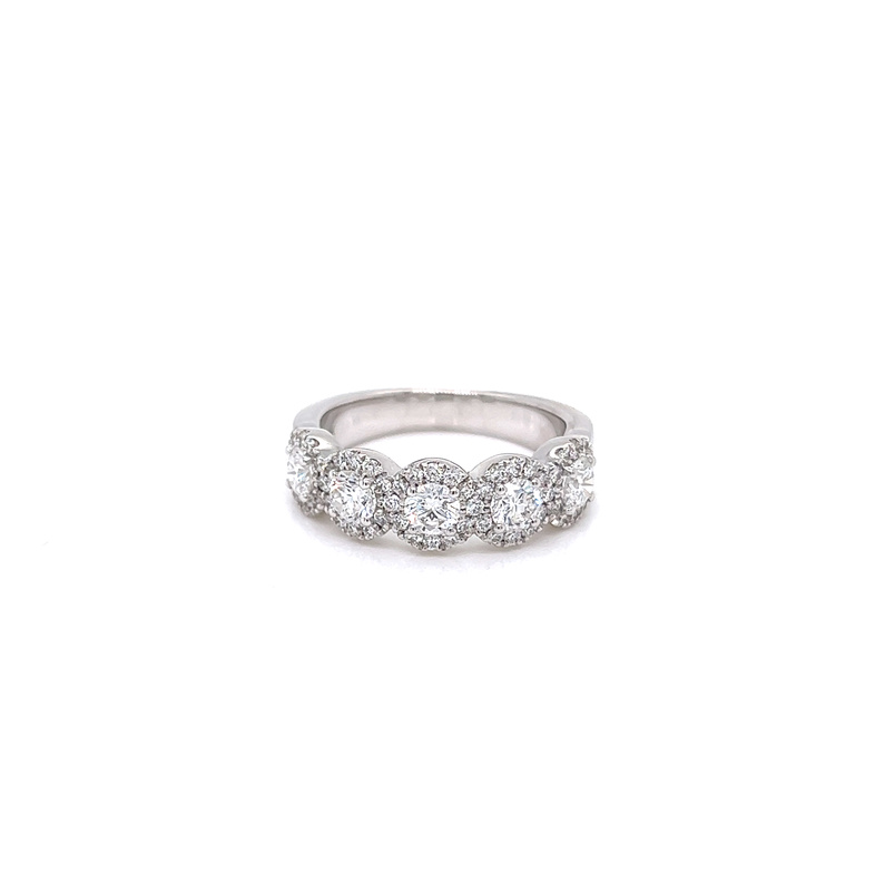 14 Karat white gold 5 Stone wedding band with 75=2.00tw round brilliant G VS Diamonds