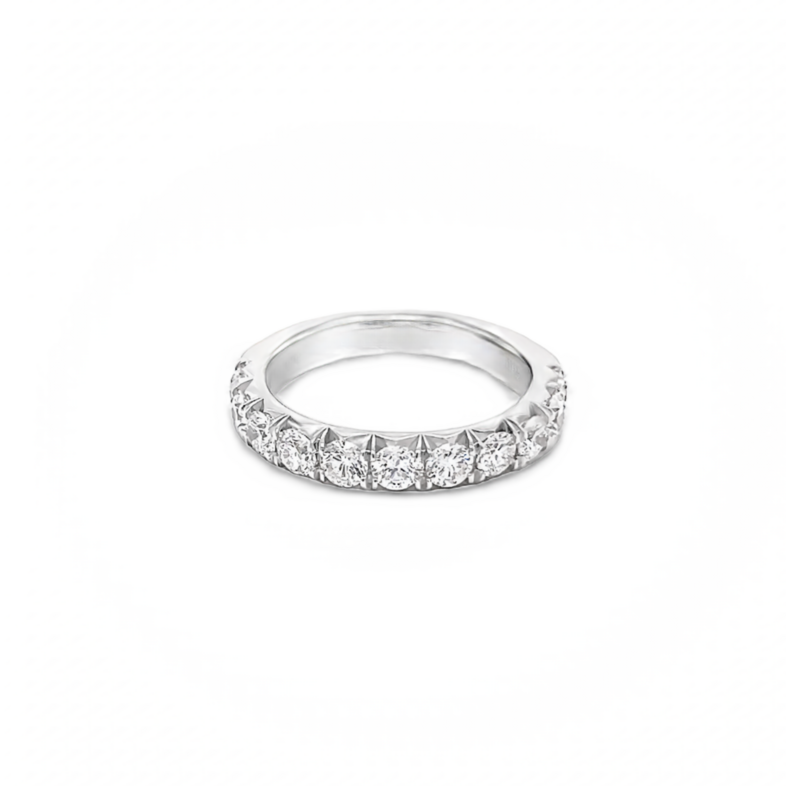 14 Karat white gold wedding band with 11=1.30tw round brilliant G VS Diamonds