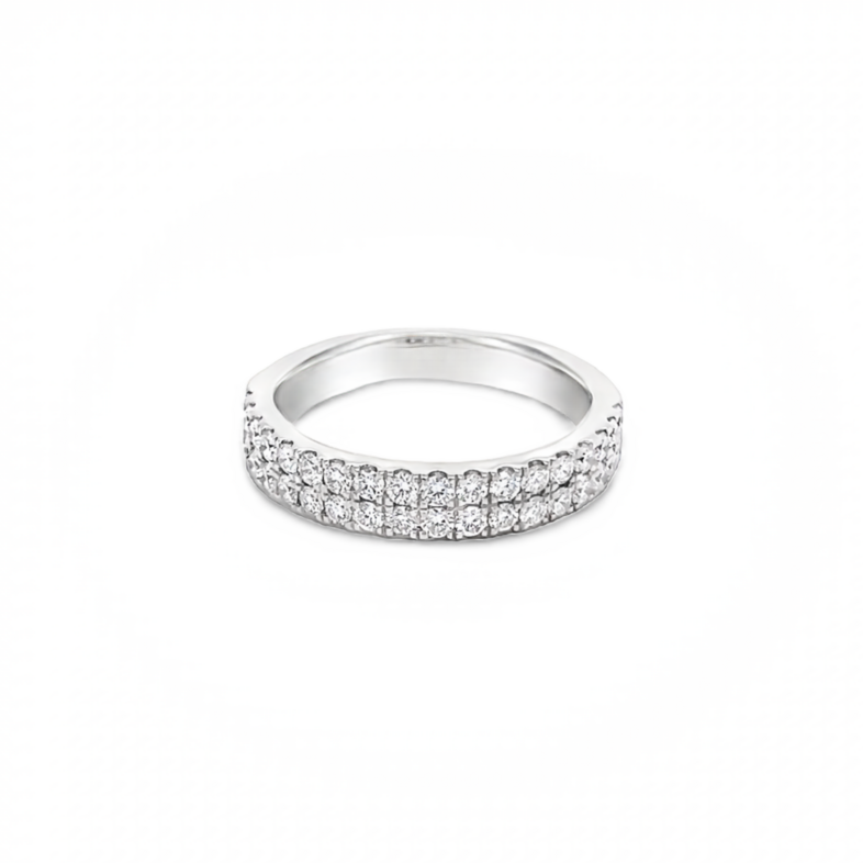 14 Karat white gold wedding band with 36=0.63tw Round Brilliant G VS Diamonds