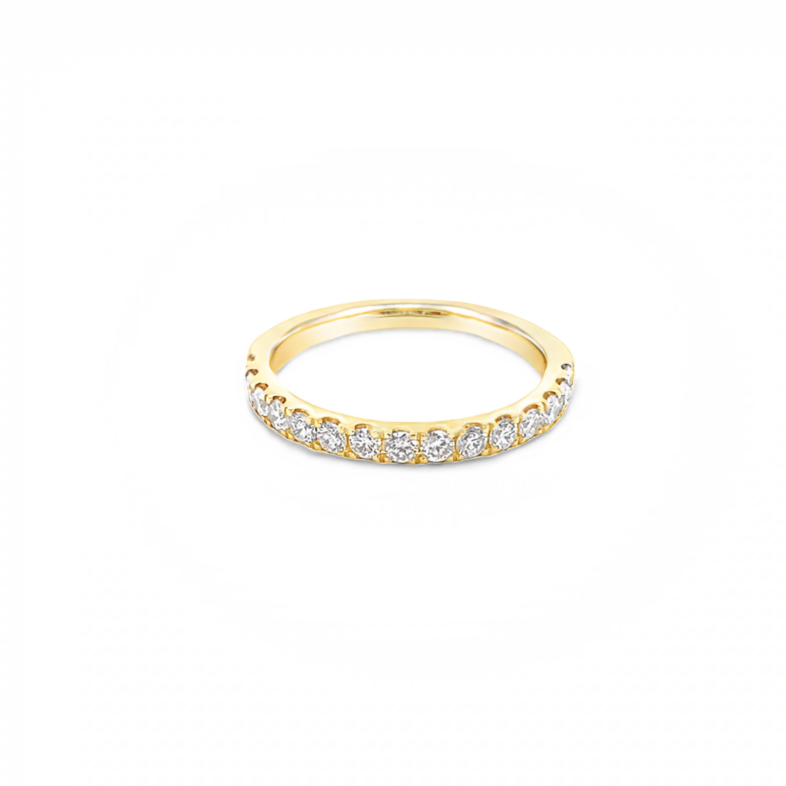 14 Karat yellow gold wedding band with 15=0.53tw Round Brilliant G VS Diamonds