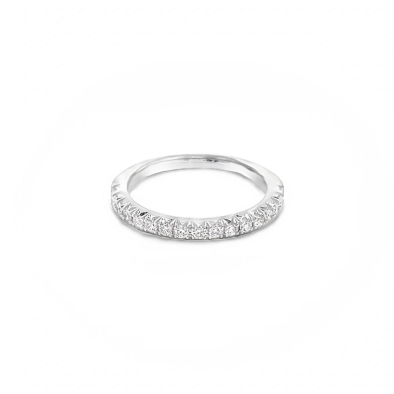 14 Karat white gold wedding band with 17=0.36tw Round Brilliant G VS Diamonds
