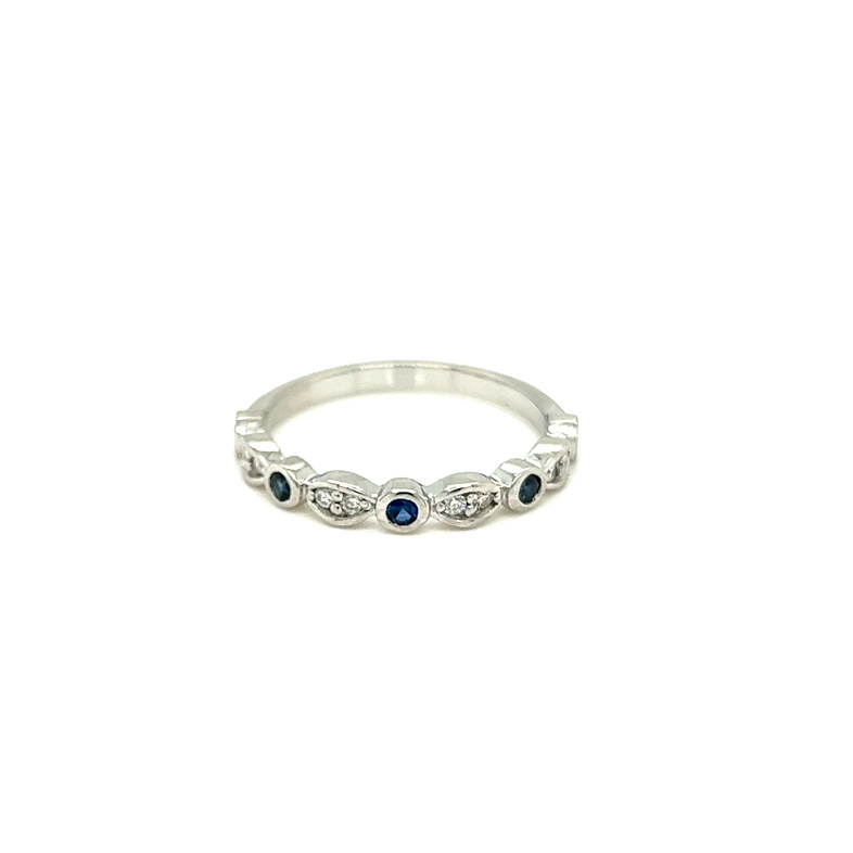 Platinum Wedding Band Size 6.75 With 8=0.23Tw Round Brilliant Cut G Vs Diamonds and 5= Round Sapphires