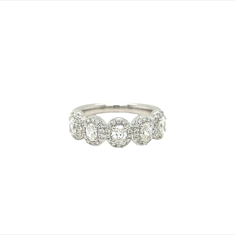 14 Karat white gold oval halo wedding band Size 6.5 With 75=1.03Tw Various Shapes G Vs Diamonds