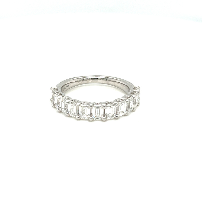 14 Karat white gold wedding band with 11=2.25tw Emerald G VS Diamonds