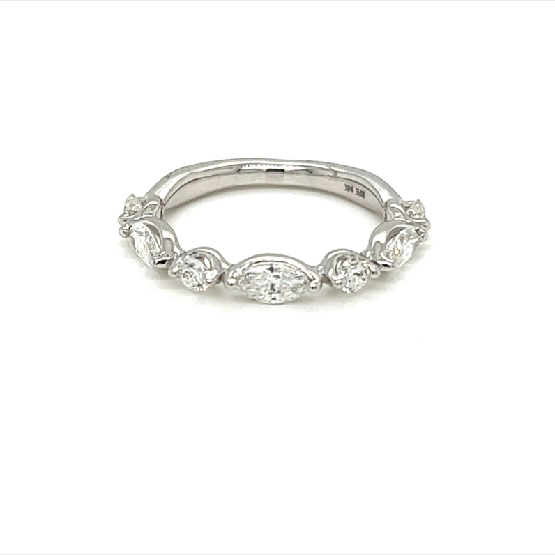 White 14 Karat Wedding Band  with 4 round brilliant diamonds and 3 marquise diamonds with a total weight of 1.00ct.  G color and VS clarity Diamonds