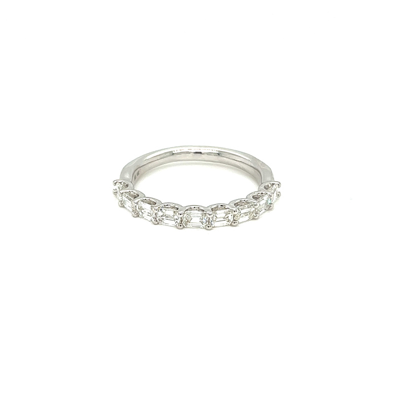 14 Karat white gold wedding band with 9=0.95tw Emerald G VS Diamonds