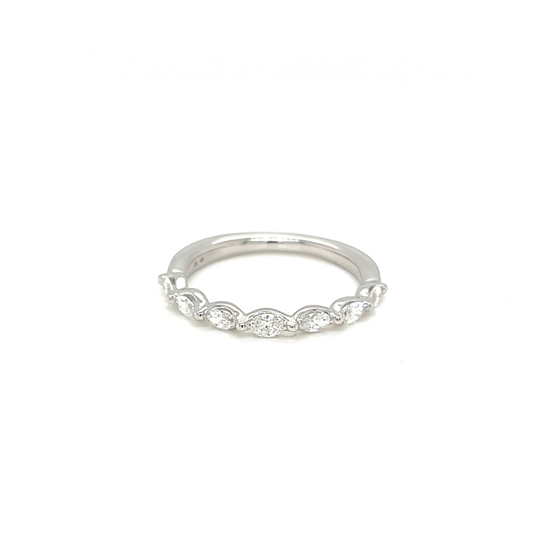 White 14 Karat Marquise Wedding Band Size 6.5 with 7=0.50tw Marquise G VS Diamonds