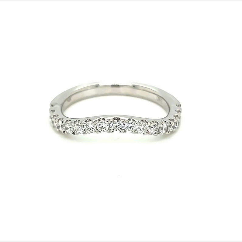 14 Karat white gold curved wedding band with 17=0.50 total weight round brilliant G VS Diamonds. Size 6.5