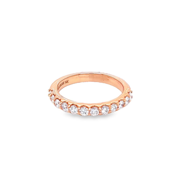 14 Karat rose gold wedding band with 12=0.70 total weight round brilliant G SI Diamonds
