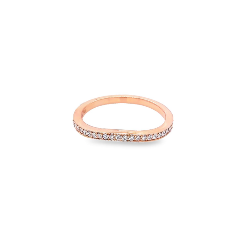 14 Karat rose gold curved wedding band with 21=0.13 total weight round brilliant G SI Diamonds