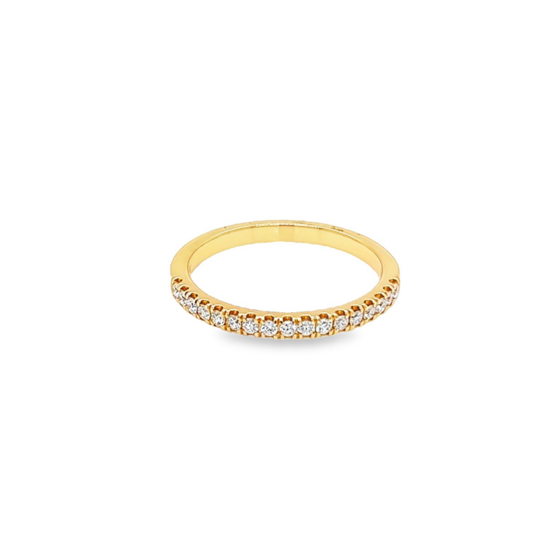 14 Karat yellow gold wedding band Size 6.5 with 17=0.20 total weight round brilliant G VS Diamonds