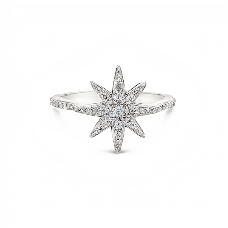 White 14 Karat Contemporary Star Fashion Ring w/ 77=0.28tw Round Brilliant G VS Diamonds